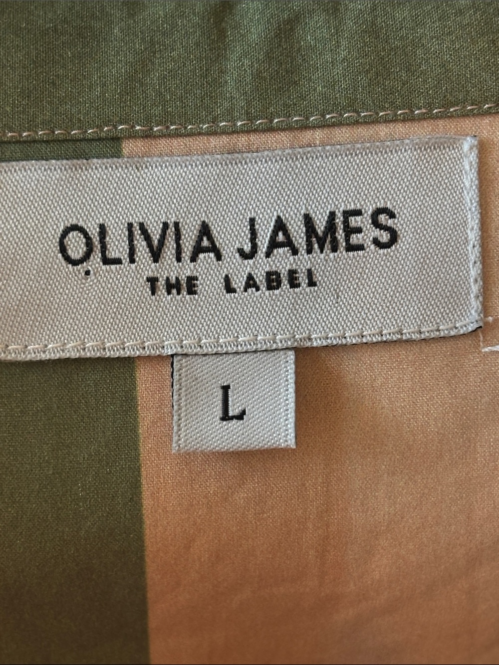 Olivia James Blue Green Tan Striped Long Sleeve Dress L
